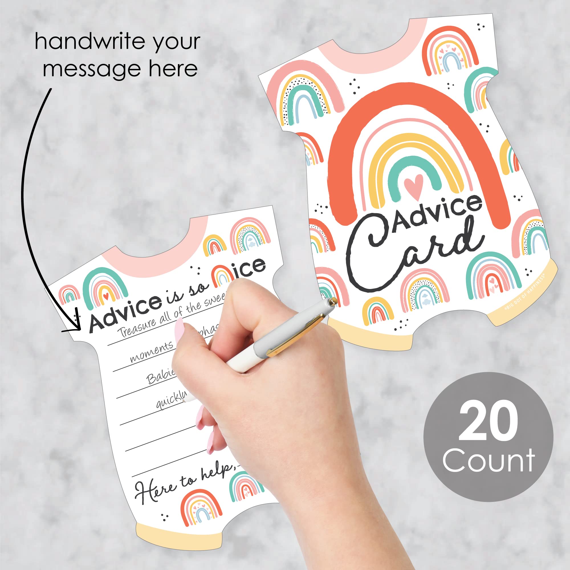 Big Dot Of Happiness Hello Rainbow - Baby Bodysuit Wish Card Boho Baby Shower Activities - Shaped Advice Cards Game - Set Of 20